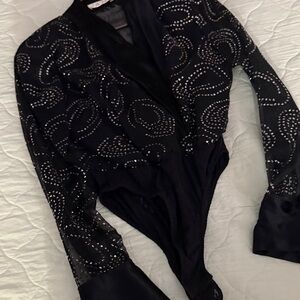 Cache Elegant Black and Silver Embellished Bodysuit